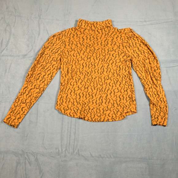 Anthropologie Tops - Anthropologie Blouse Top Womens S Orange Abstract Puff Long Sleeve Turtleneck